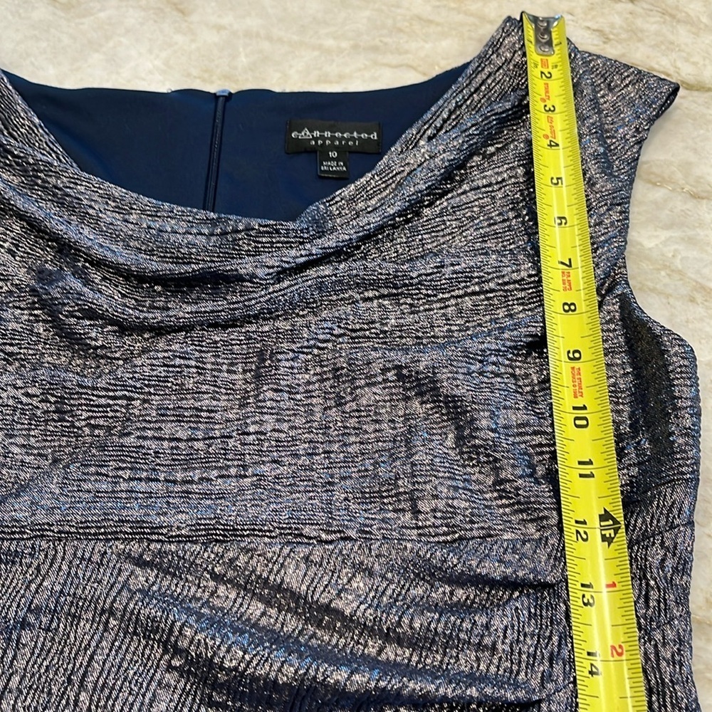 Connected Apparel | Cowl Neck Metallic Maxi Dress | Navy Blue | Size 10 - Picture 9 of 16